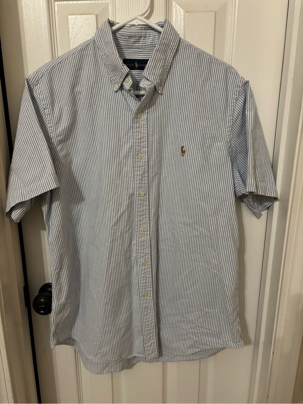 Ralph Lauren Light Blue and White Striped Short-Sleeve Button-Down Shirt